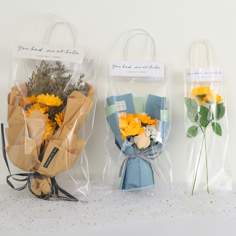 Single Rose Packaging Bag in small flower bouquet packaging material bag Red Flower Transparent Handflower Bag