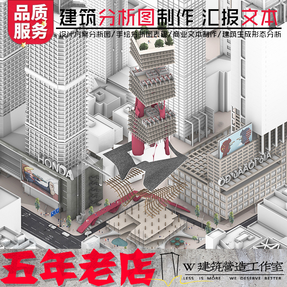 建筑景观园林规划分析图制作汇报商业文本排版PS总平面轴测图代做