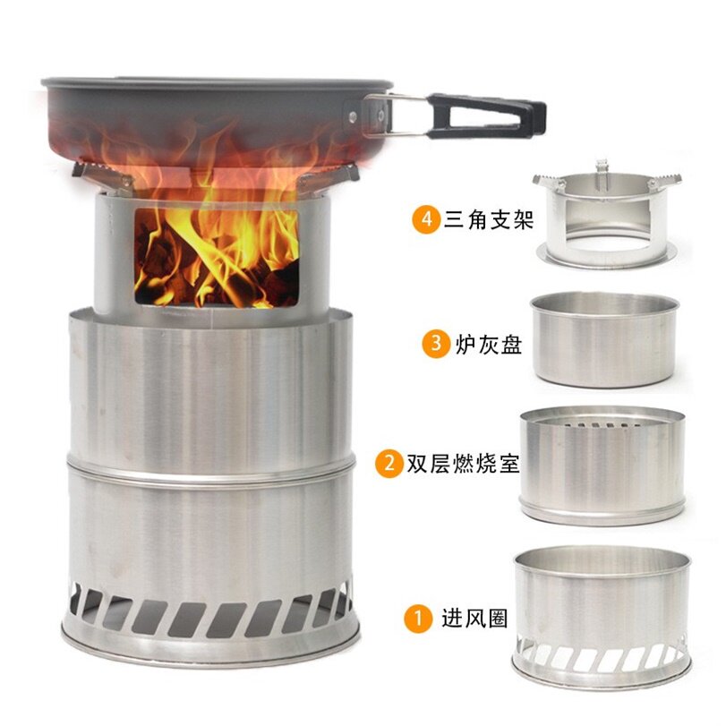 Outdoor camping equipment field supplies portable wood stove charcoal stove solid alcohol stove stainless steel stove