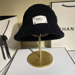 黑色羊羔毛渔夫帽女秋冬显脸小毛绒水桶帽大头围冬天百搭保暖盆帽