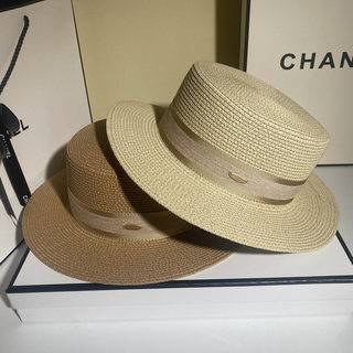 Straw Hat Summer Retro British Flat-Top Hat Korean Style Seaside Beach Sun Protection Hat Ins Internet Celebrity Flat-Top Hat