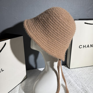 日系后开叉渔夫帽秋冬保暖毛线针织盆帽护耳保暖显脸小绑带萝莉帽