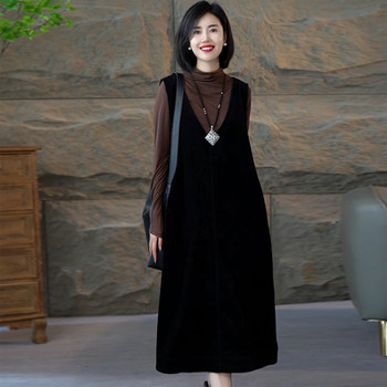 Black vest dress women's high-end spring and autumn 2023 new style middle-aged mother's style vest suspender skirt