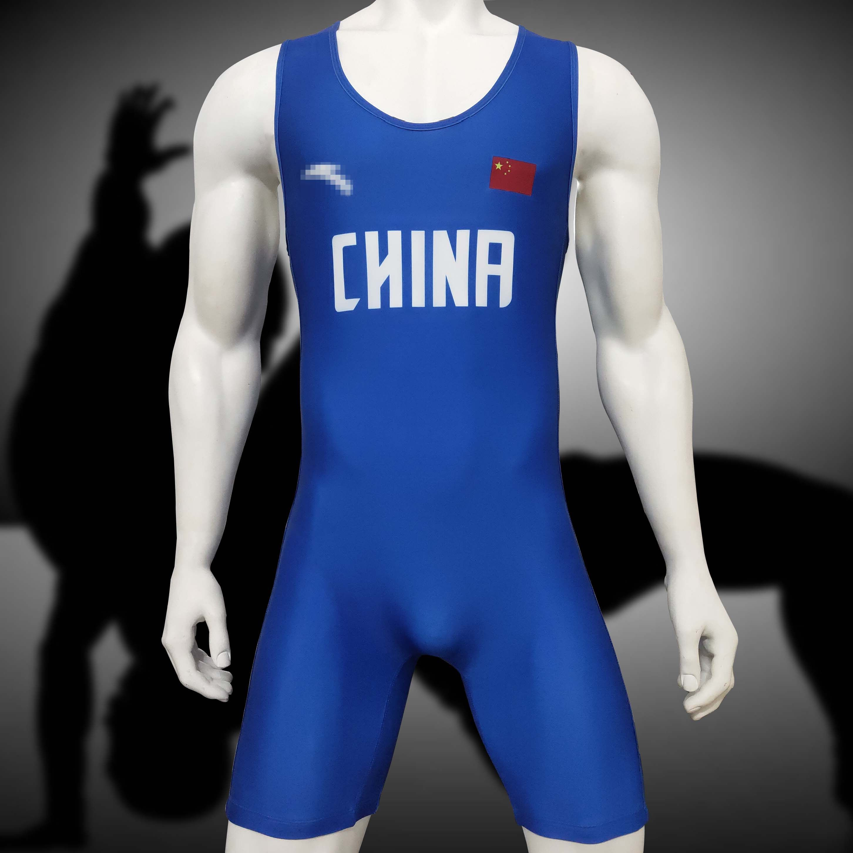 Blue fitness jumpsuit Wrestling suit weightlifting suit Squat suit Daily training game suit can be printed