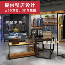 Retro clothing store wall hanger mens clothing store display rack display rack hanging solid wood back shelf trough board aacolumn