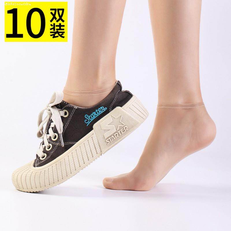 Crystal glass silk socks summer thin cotton side Korea transparent socks summer transparent pink boat socks high