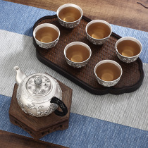 Bamboo newspaper safe silver pot sterling silver 999 teapot set home kung fu handmade foot silver tea set kettle bubble teapot