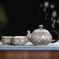 Tea enlightened life silver pot sterling silver 999 bubble teapot home kung fu foot silver tea set tea tea set gift