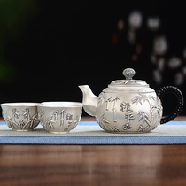 Bamboo silver pot 999 sterling silver pot Japanese kung fu foot silver tea set home Yunnan handmade silver teapot