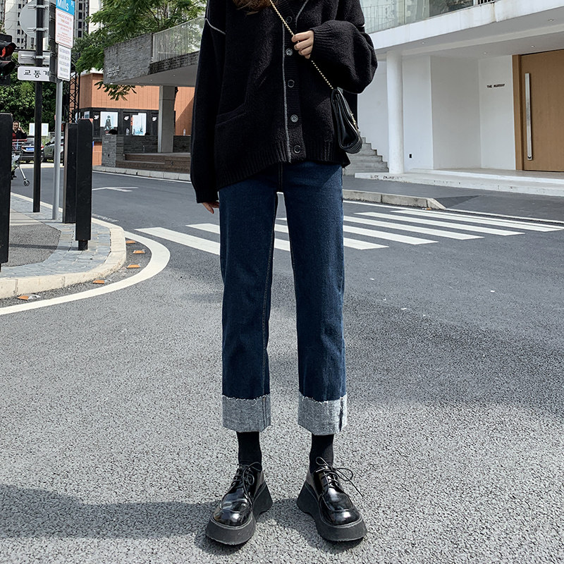 Curl Straight Drum Jeans Woman Spring Autumn New Loose Slim High Waist Smoke Pipe Pants 90% Small Sub Wide Leg Pants