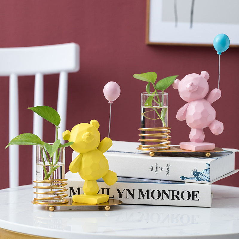 Creative Living Room Flower Arrangement Vase Small Swing Piece Cute Bear Adornment Minima Modern Wine Cabinet Office Desktop Furnishing-Taobao