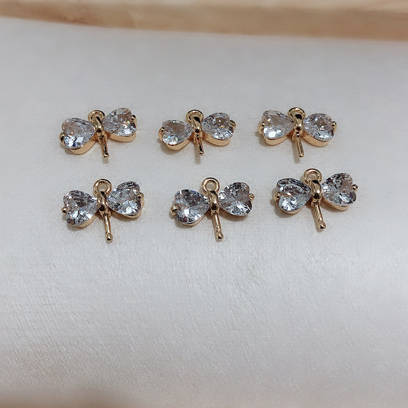 14k gold-plated copper, slightly inlaid zircon, fresh and simple bow pendant head, pearl empty stand pendant diy accessory pic 6