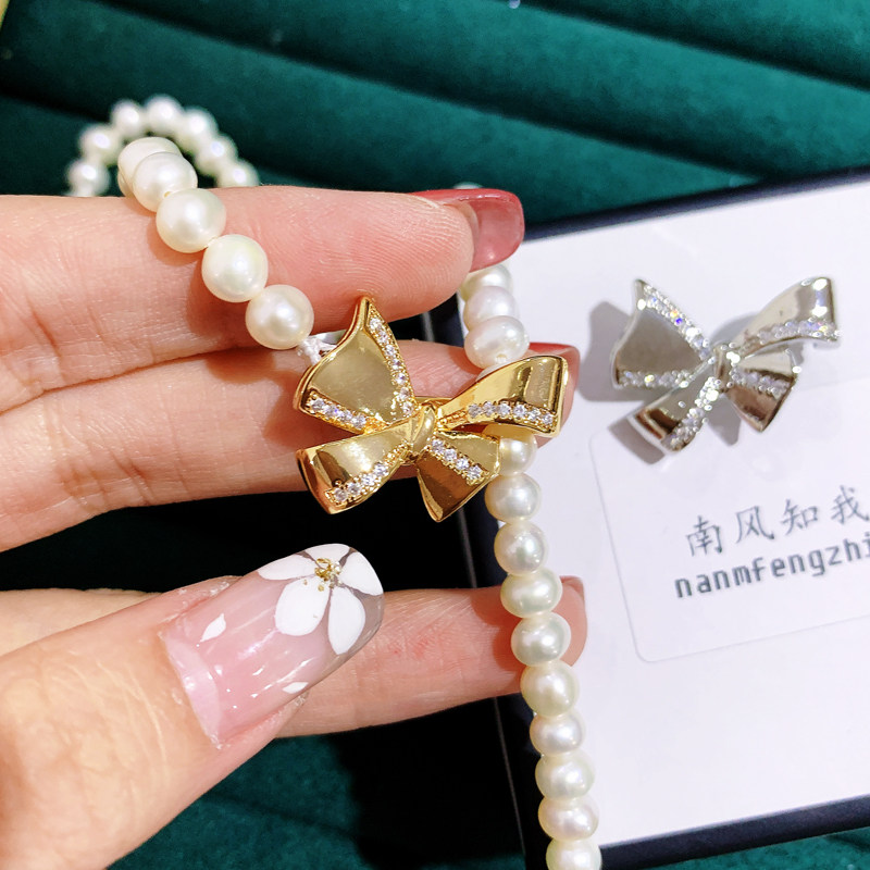 Button series copper-plated real gold DIY pearl accessories, freshwater pearl necklace buttons, single-side buttons, sweater chain clips pic 2