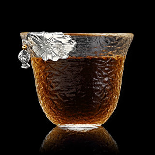 Master Cup, Glassware with Handcrafted Silver Inlay, Thickened and High-Temperature Resistant, Single Hammered Pattern Kung Fu Tea Cup, Household Tea Drinking Cup