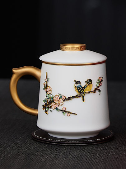Taza de té boss de alta gama con tapa, boutique de regalos navideños, taza de oficina de jade con grasa de cordero filtrada, taza de té cloisonné de cerámica