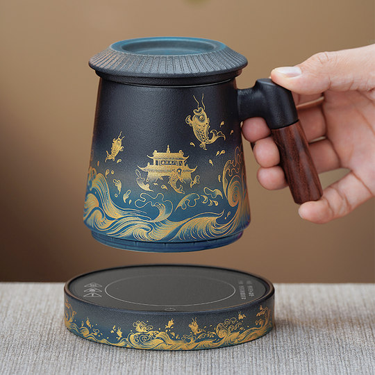 Guangqian Fish Leaping over the Dragon Tempered Anti-Fall Thermostatic Pad for Hot Tea and Hot Milk, Two Adjustable Levels, Office and Home Use Heating Thermostatic Pad