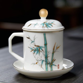Guangqian Dehua White Jade Office Water Cup Ceramic with Lid Filter Tea Water Separation Business Tea Brewing Cup Tea Drinking Cup