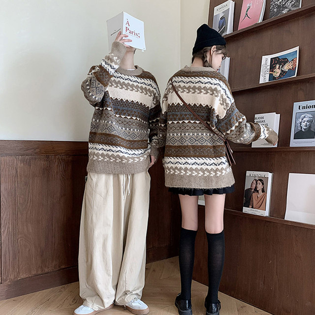 Couples wear autumn wear 2022 new loose and lazy wind all-match pullover sweater men's ins tide autumn and winter knitted jacket