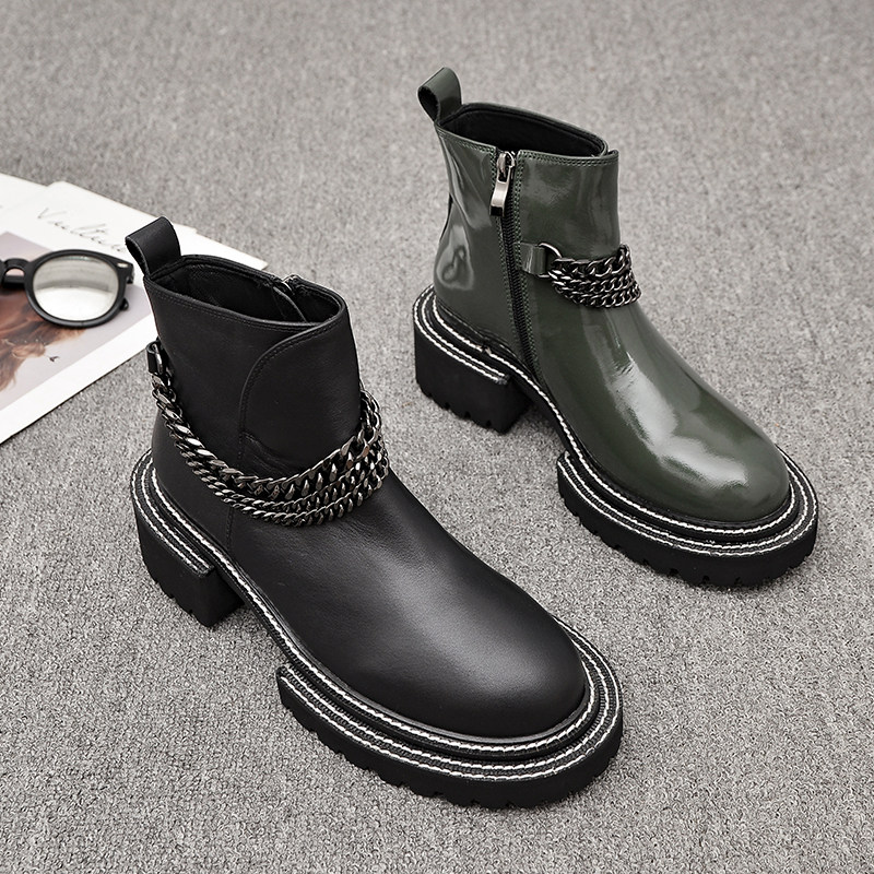 European station 2022 autumn and winter new leather round toe thick bottom waterproof platform Martin boots female British style short boots - Taobao