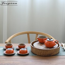 JERYOUN Kung Fu Tea Set Household Handmade Ceramic Persimmon Ruyi High-end Gift Teapot Tea Cup Small Set