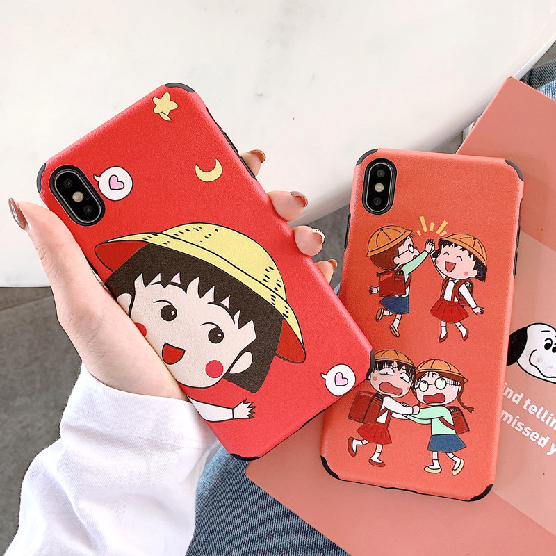 可爱卡通樱桃小丸子iphone8苹果X手机壳11pro网红6s浮雕7Plus贴皮xs max硅胶软套xr创意男女新款全包防摔潮牌