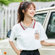 T-shirt Women summer 2021 new white loose lapel collar polo shirt Japanese students short sleeve ins casual clothes