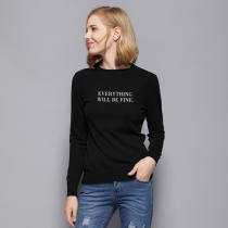 Sweater 2021 new womens autumn and winter loose foreign style letter printing bottoming sweater black inner top female tide