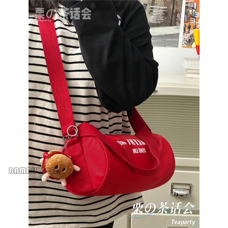 Versatile ins Niche High-End Red Crossbody Bag Trendy Casual Sports Shoulder Bag College Student Cylindrical Bag for Women Versatile ins Niche High-End Red Crossbody Bag Trendy Casual Sports Shoulder Bag College Student Cylindrical Bag for Women