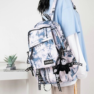 Campus Backpack Niche Design Graffiti Male Student Korean Style Trendy Female Harajuku Backpack High School ins Double Shoulder Computer Bag