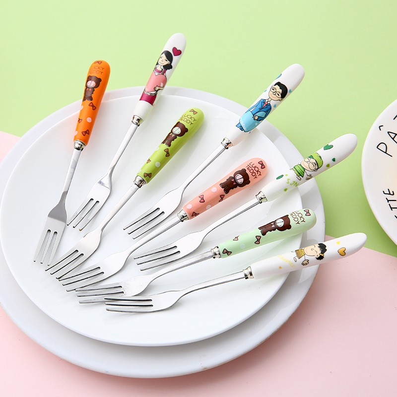 Pampas creative lovely ceramic handle the small fork on fruit fork to eat fruit fruit rust steel children sign points