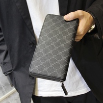 Mens wallet long leather large-capacity multi-card wallet new young trendy fashion zipper business handbag