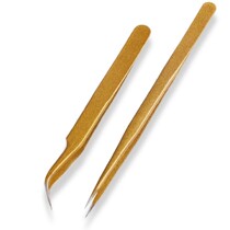 Graft Planting Fake Eyelash Tweezers High Precision Stainless Steel Eyelash Tweezers Golden Straight Head Elbow Repair Small Tweezers