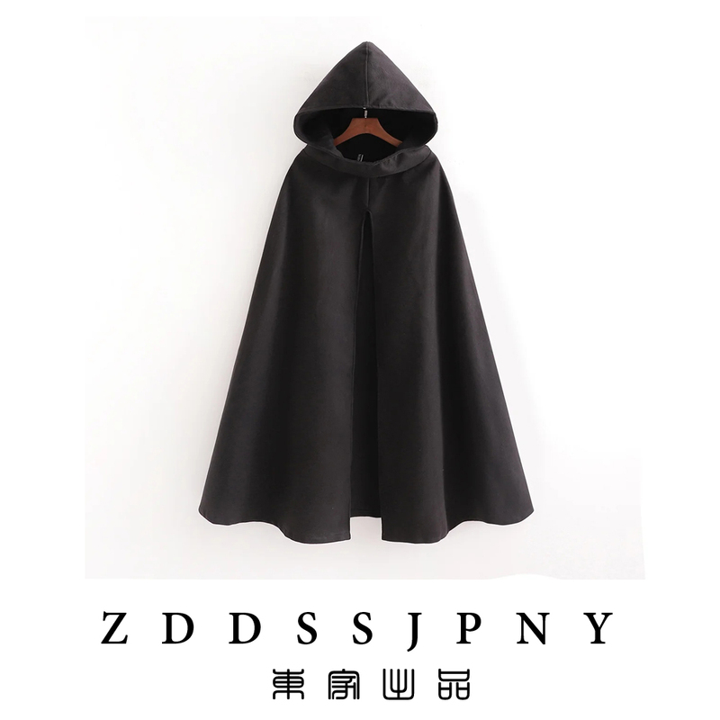 Unique Loose-Fitting Dark Trench Coat with Slits, Mysterious Hooded Woolen Wizard Cloak Jacket Unique Loose-Fitting Dark Trench Coat with Slits, Mysterious Hooded Woolen Wizard Cloak Jacket