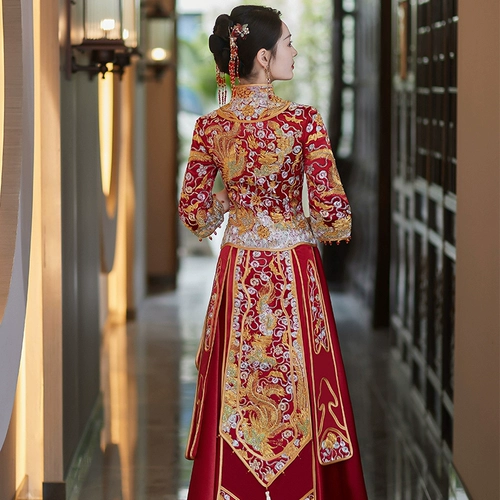 Традиционный свадебный наряд Сюхэ для невесты, летнее свадебное платье, дракон и феникс