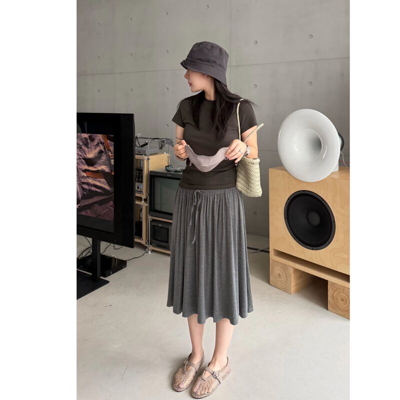 【Neck and Neck】"The Song of Daili" Drapey Elastic Drawstring Versatile Slimming A-Line Skirt