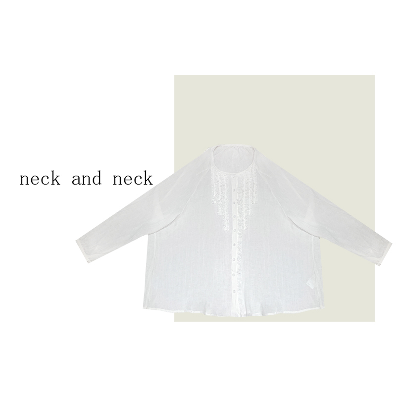 【 Neck and Neck 】 "Art Student" French-Style Ruffled Linen Loose Long-Sleeve Shirt
