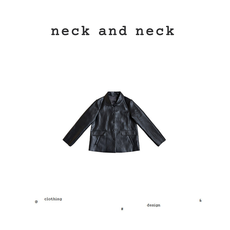 【Neck and Neck】"Mist Wind Song" 2026 Autumn New Casual Black Leather Jacket with Lapel Collar 【Neck and Neck】"Mist Wind Song" 2026 Autumn New Casual Black Leather Jacket with Lapel Collar