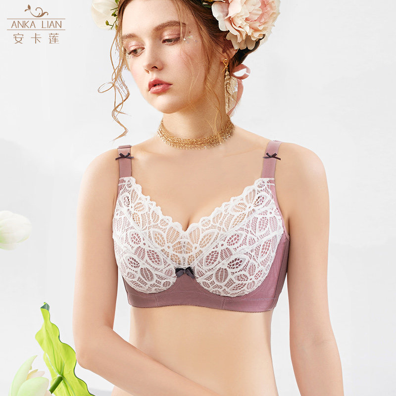 Large size underwear women's fat mm ultra-thin full cup top support gather anti-sagging bra big breasts show small bras close breasts