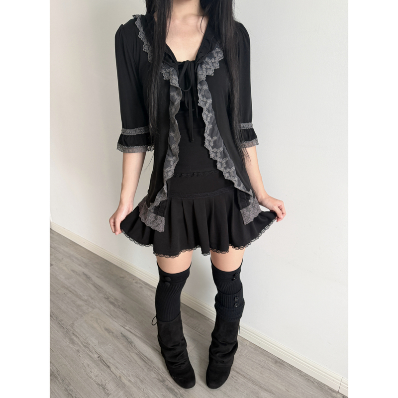 Lace Gray | Gray Lace Cardigan, Dark Style, Layered Lace-Up Jacket, Original Dark Coquette Lace Gray | Gray Lace Cardigan, Dark Style, Layered Lace-Up Jacket, Original Dark Coquette