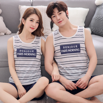 夏季纯棉情侣睡衣薄款无袖宽松男女式背心吊带短裤大码家居服套装