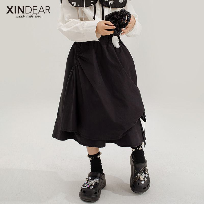 Girl Black Pure Color Half Body Princess Dress 2022 Spring Autumn New Child Woman Tightness Full Cotton Custom Loose Dress