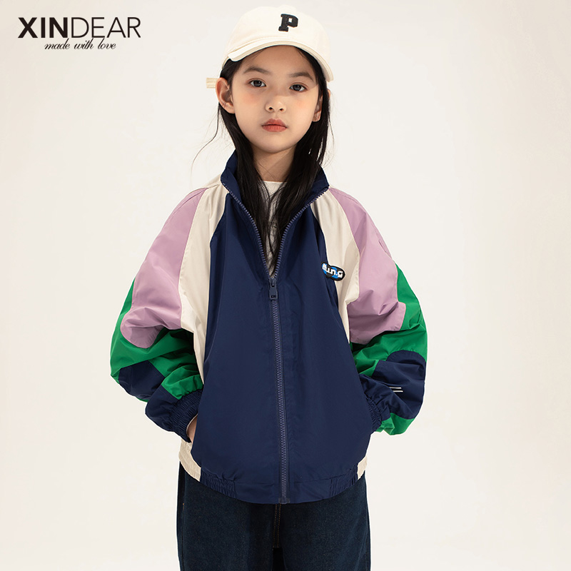 Girl Spring Autumn Splicing Sports Jacket 2022 CUHK Tong Girl Bump Color New Laser-shirt Korean Version Casual Blouse