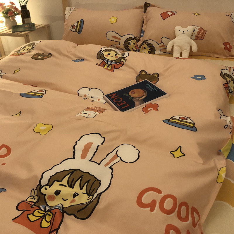 Cute Bed Bedding Double four pieces of public main wind Three sets of bed sheet Girl Hearts Washed students Dormitory Quilt Cover
