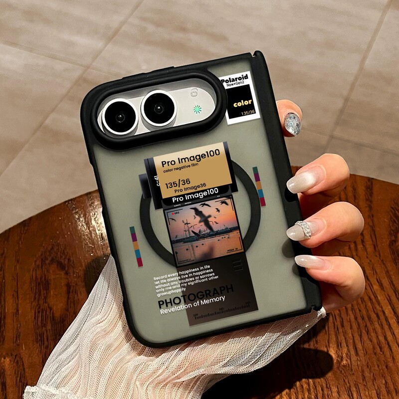 Valin Tena Retro Film Case for iPhone Duo, New Skin-Feel Semi-Transparent Foldable Screen Magnetic Soft Case, Creative Protective Cover, Niche Full-Cover Anti-Drop with a Premium Feel