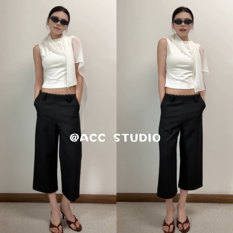 Acc Restoration|In Stock Lace Waistband Straight-Leg Suit Pants Slimming Capri Pants Acc Restoration|In Stock Lace Waistband Straight-Leg Suit Pants Slimming Capri Pants