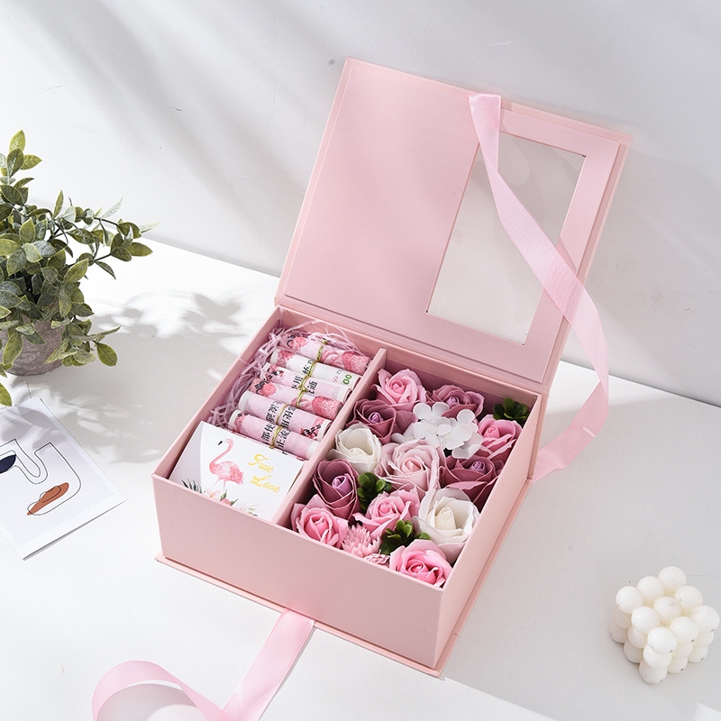 Goddess Day Flower Box Surprise Window-Opening Transparent Rose Gift Box Everlasting Flower Box Fresh Flower Packaging Box Souvenir Gift Box