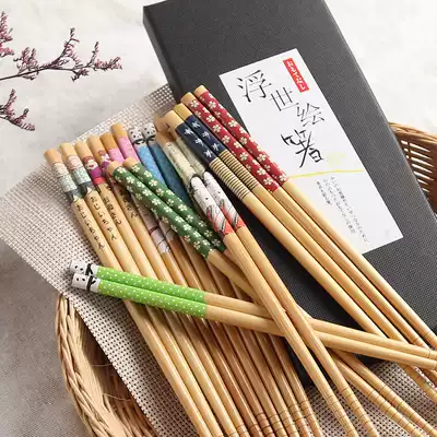 5双筷子日式一人一筷家用套装实木质竹筷日本尖头家庭分餐用快子