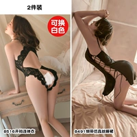 [2 кусочки] Открытая промежностная соединительная одежда+боковая галстук -имитация шелковая ночная одежда