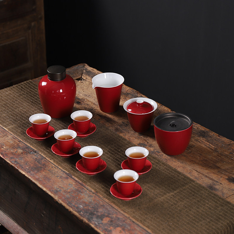 Jihong ceramic kung fu tea set set home living room light luxury tea tray bubble teapot wedding wedding ceremony to worship tea cup