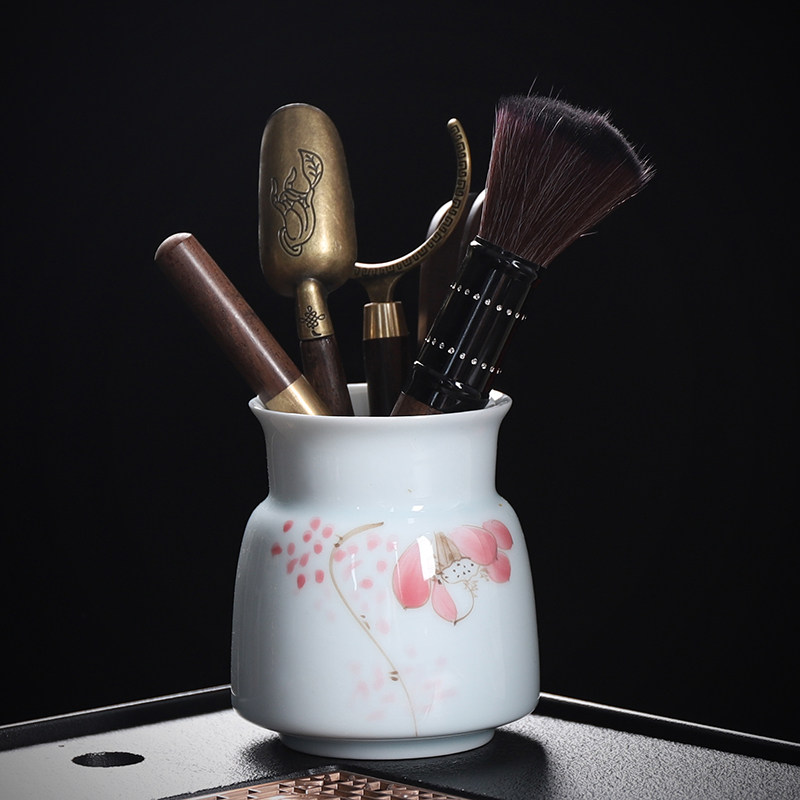 Hand-painted tea ceremony six gentlemen combination tea table kung fu tea set spare parts ebony tea clip tweezers tea spoon solid wood